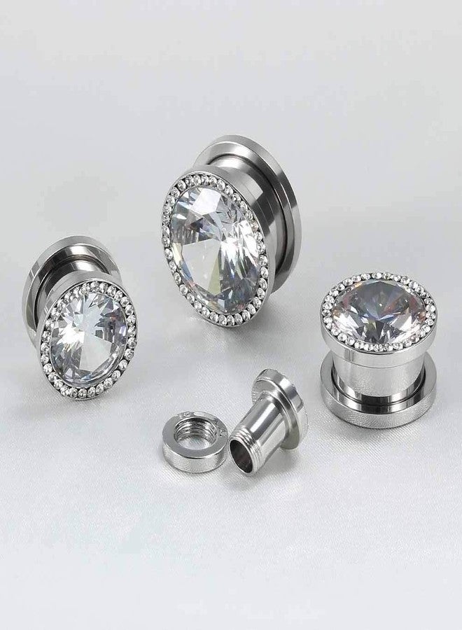 TBOSEN 6 PCS Big Cubic Zirconia Stainless Steel Screw Ear Gauges Plugs Tunnels Expander Body Piercing Jewelry Set - Image 2